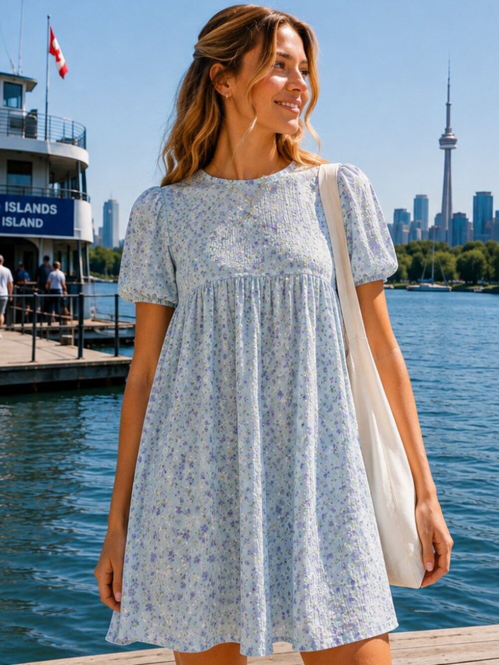 ASOS Daisy Street Blue Floral Puff Sleeve Smock Mini Dress Small Cottagecore